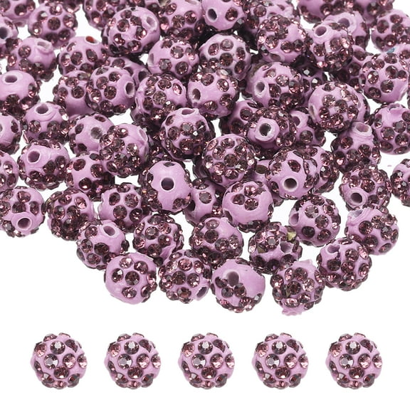 50pcs 8mm Rhinestone Beads for Jewelry Making, Sparkle Diamond Clay Bead for Necklace Bracelet Christmas, Purple