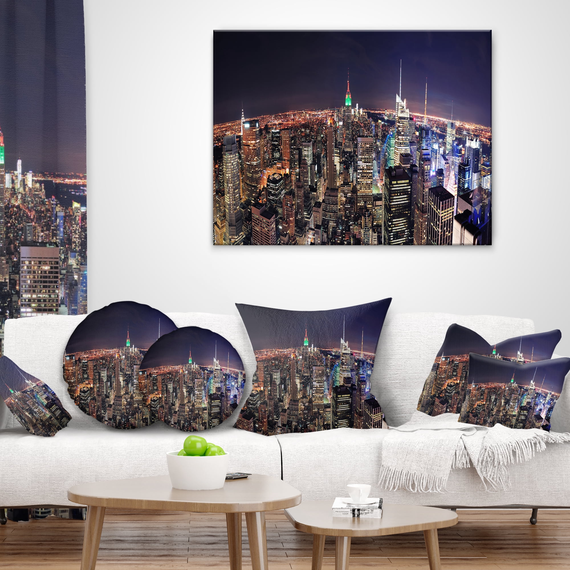 Designart NYC Manhattan Aerial View - Cityscape Photo Throw Pillow - 18x18