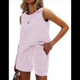 thumbnail image 1 of Conjuntos de Dos Piezas de Verano para Mujer: Camiseta Sin Mangas y Pantalones Cortos A Juego, Chándal de Algodón A Rayas, Talla M, 1 of 9