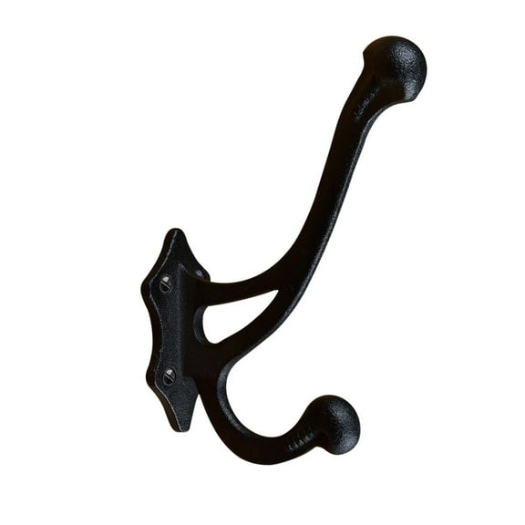 Renovators Supply Heavy Duty Coat Hooks Double Hook Coat Hanger 3.8 x 1.5 x 5.78 in. Multiuse Hook Wrought Iron Black Robe Hanger Rust Resistant Home Storage Hooks