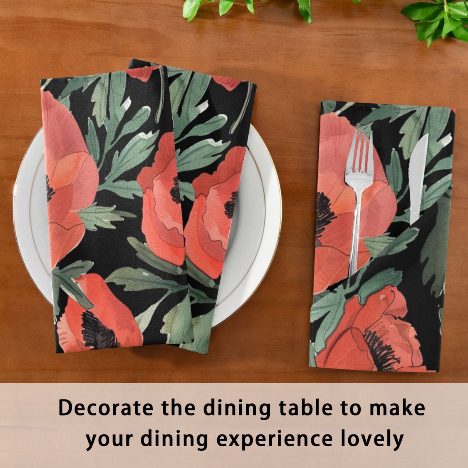 JSTEL Poppy Flowers Cloth Napkins Set of 6, 20x20 Inch Washable and Reusable Napkin for Decoupage Dinner Party Everyday Use