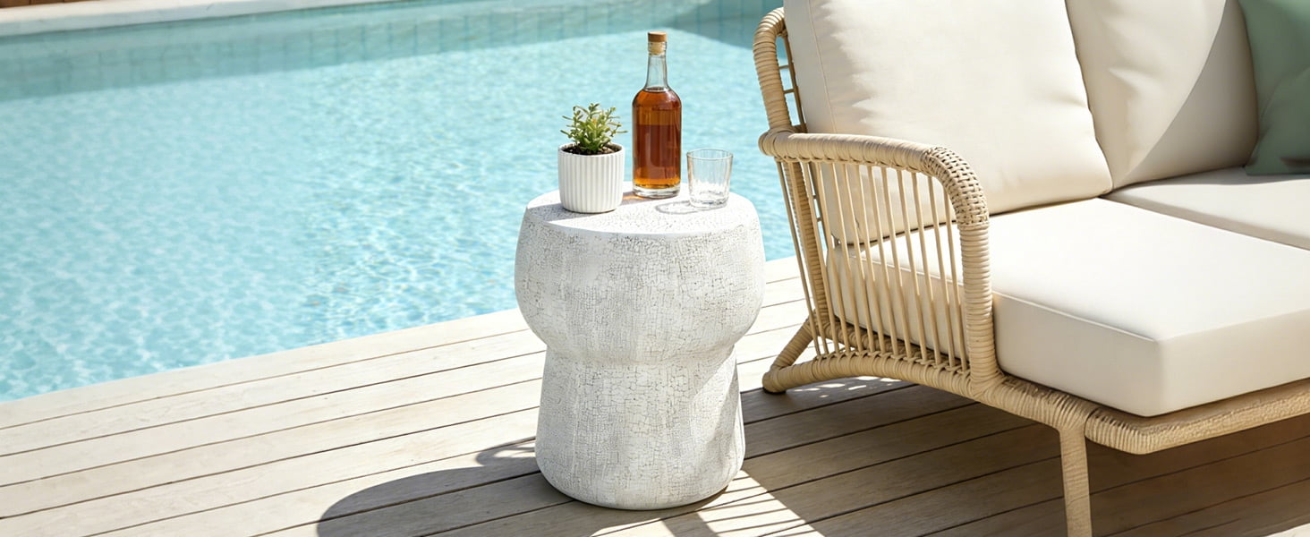 Mintazer 17.8" H Double Barrel Shaped Outdoor Side Table, Distressed Cement Accent Table for Patio Living Room, Grey