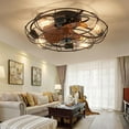 thumbnail image 3 of HOOMEDELIER 21" Industrial Flush Mount Ceiling Fan with Light and Remote, Low Profile Caged Design, 3 Blades, Black Finish, 3 of 9