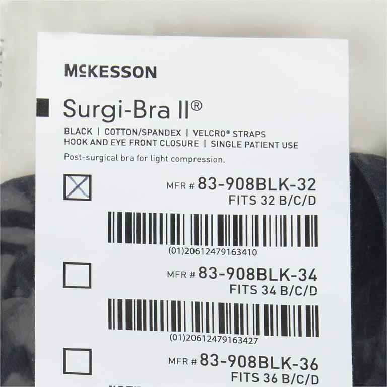 McKesson Post-Surgical Bra, Cotton/Spandex - Black, Fits 40B, 40C