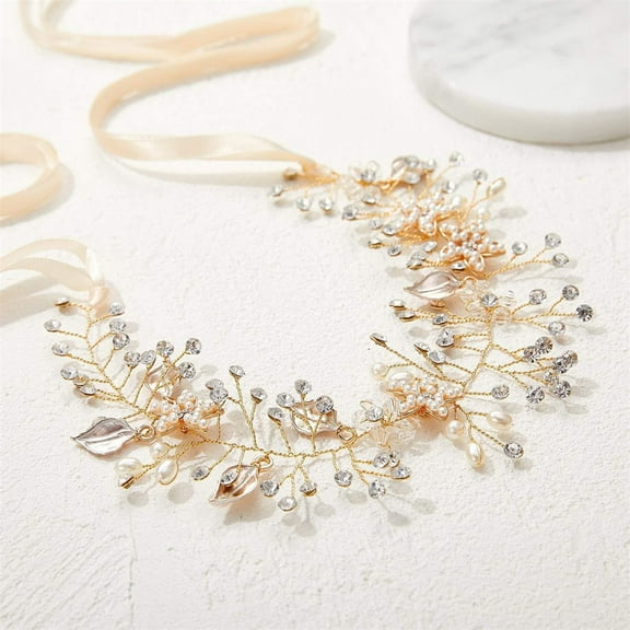 Wedding Hair Headpiece,Handmade Rhinestone Hair Accessories for Birthday Party and Photography,Flower-Leaf Headpieces for Bride Hair Accessories,Gold