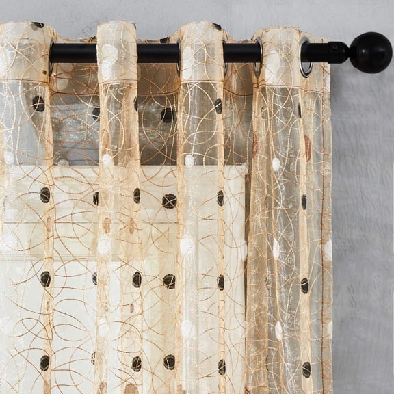 WYZCTTD Embroidered Dot Sheer Curtains,Light Filtering Drapes 2 Panels, (Brown, 39 W x 98 L)