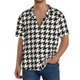 thumbnail image 3 of Naloa Houndstooth Black And White Men's Loose Fit Cuban Collar Short-Sleeve Shirt with Button-down and Chest Pocket for Everyday Wear Outings - 4X-Large, 3 of 7