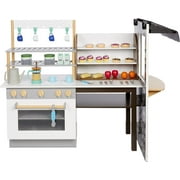 Angle View: Little Tikes Real Wood Café & Bakery Exclusive Roleplay Kitchen Cook and Serve with Realistic Lights & Sounds and Dual-Sided Play for Girls Boys – Multicolor, Ages 3+