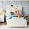 thumbnail image 3 of Tamaño individual forrado cama platform con estante de libros cabecero, cream blanca, heavy-duty steel support legs, easy to assemble, noise-free, no necesita colchón base, 3 of 8