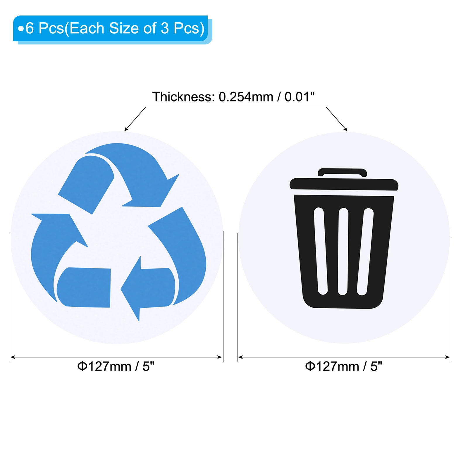 Unique Bargains Self-Adhesive Recycle Garbage Can Label Stickers for Kitchen Blue Black