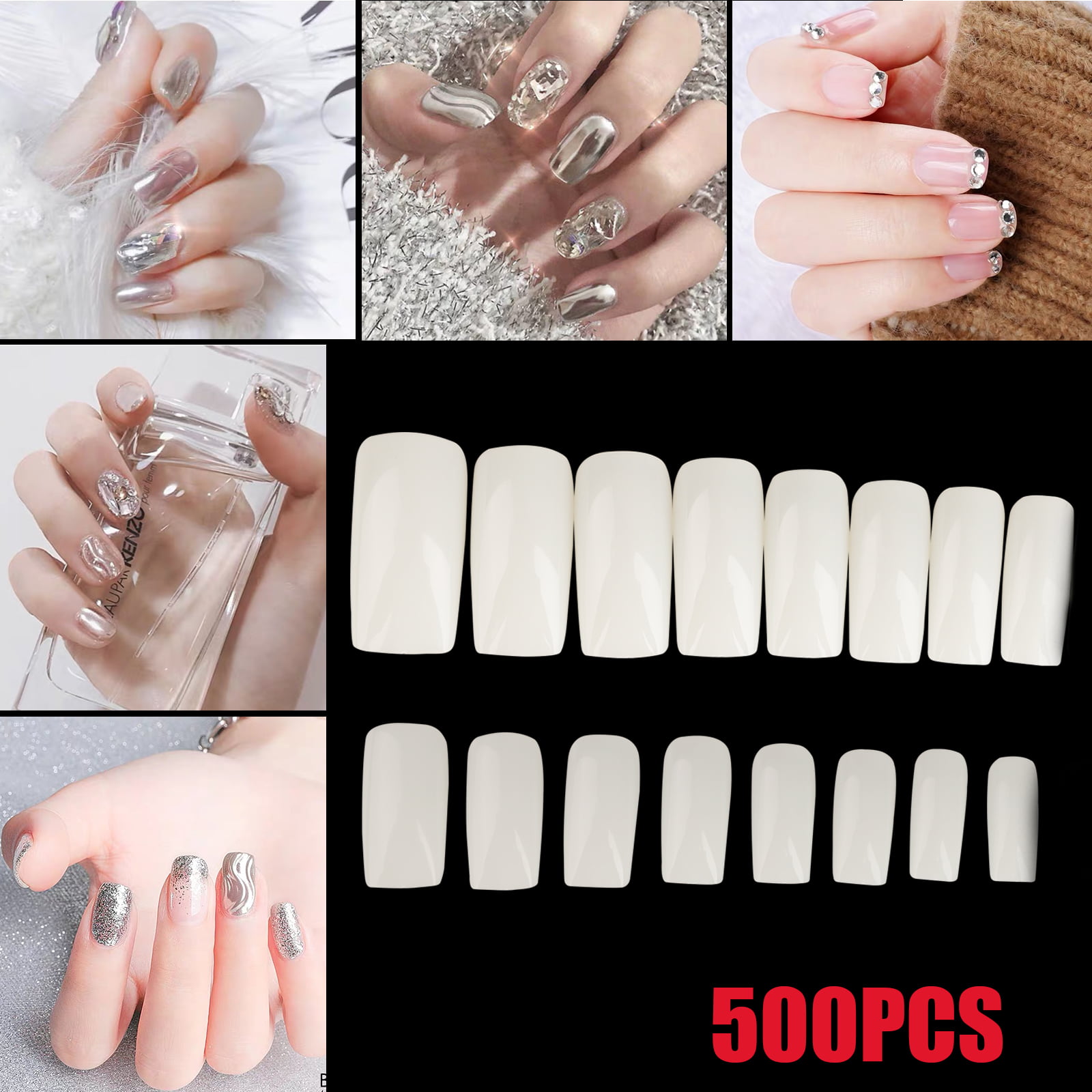 TSV 500pcs Full Cover Natural False Nails, 10 Sizes Tip Press on Nails ...