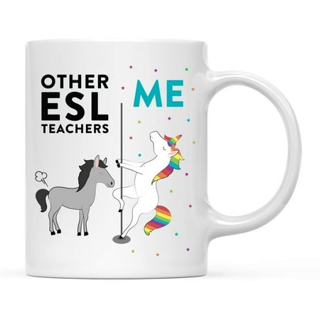 

Funny Quirky Ceramic Coffee Tea Mug Thank You Gift Other ESL Teachers Me Horse Unicorn 1-Pack Birthday Christmas Gift Ideas Coworker Him Her Gift Box 11oz