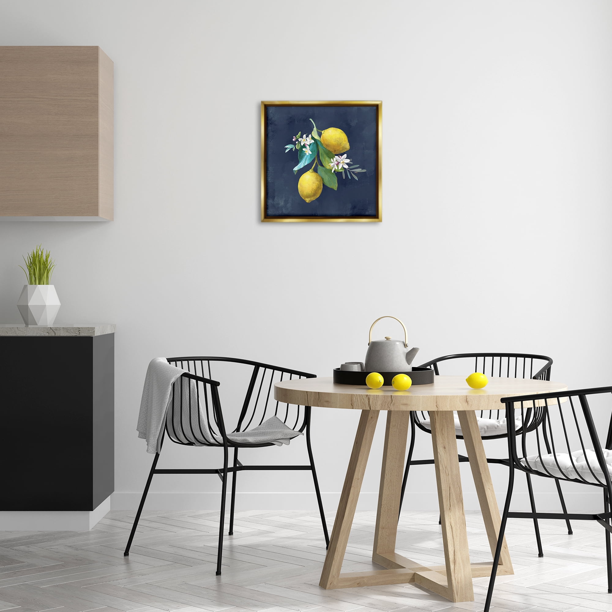 Stupell Industries Lemon Cluster on Blue Food & Beverage Painting Gold Floater Framed Canvas Art Print Wall Art, 18 x 18