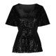 thumbnail image 5 of Tejiojio Women's Sequin Top V-Neck Flared Sleeve Front Tie Sparkly Party Blouse, 5 of 6