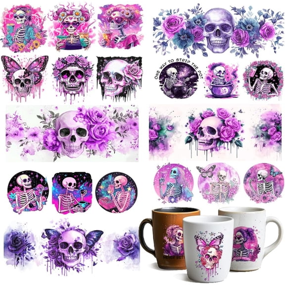 10 Sheets UV DTF Cup Wraps 10 Styles Magic Style Stickers Cartoon Rub on Decals Purple Waterproof Transfer Stickers for Glass Cups Wood Crafts Mixed Color