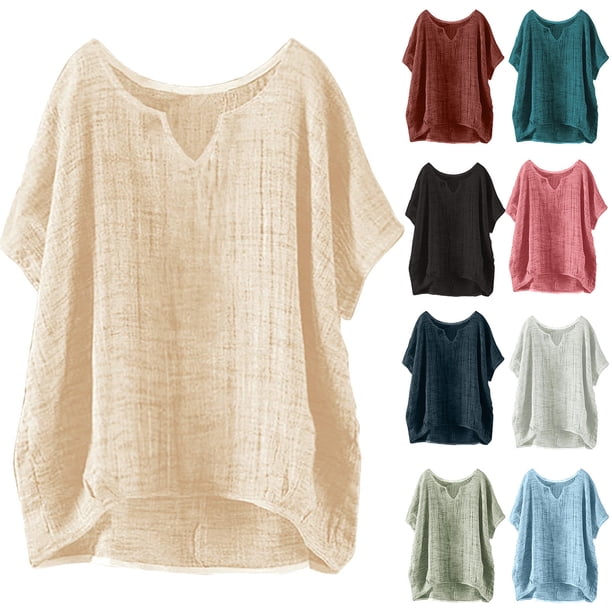 Sudadera con cremallera,Camiseta de manga corta con cuello en V para mujer, de mezcla de lino, informal, transpirable, corte regular, de poliéster, ideal para el hogar, sopatenor