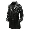 thumbnail image 2 of DAFPZW Men’s Leather Trench Coat Lapel Collar Classic Design Mid Length Motorcycle Jacket with Belt, 2 of 9