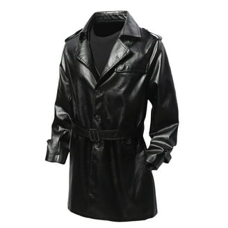 JUUYY Men's Leather Jacket 3/4 Length Faux Leather Coat Warm