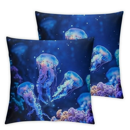 

WGOD Jellyfish Bioluminescence Underwater Plush Pillow Covers Set of 2 for Home Decor - All Year Round Use 24x24in
