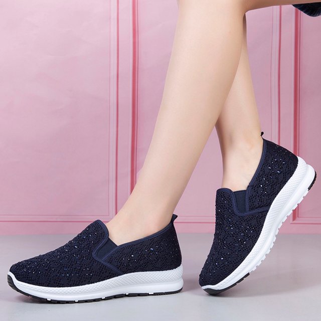 Zapatos voladores de Color sólido a la moda para mujer, zapatos informales con cordones de malla, zapatos deportivos con lentejuelas planas Wmkox8yii shalkjhdk1920