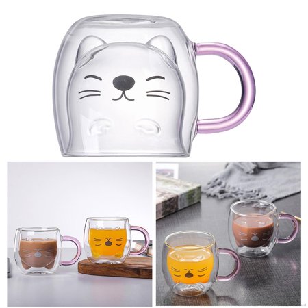 

Double Wall Glass Cup Drinkware Cat Ear Shaped For Tea Ice Cream Scented Tea