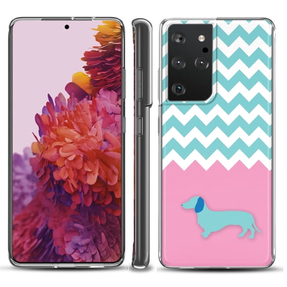 Slim-Fit Lightweight Protective Phone Case compatible with Samsung Galaxy S21 ULTRA 5G, by OneToughShield ® - Chevron/Dachshund/Puppy