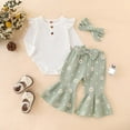 thumbnail image 2 of Caqnni Baby Girl Outfits Set Rib Frill Long Sleeve Romper Flared Pants Headband Set Fall Winter Outfits Toddler Gift 3 6 12 18 24 Months 2T 3T Outfits,18-24 Months, 2 of 9