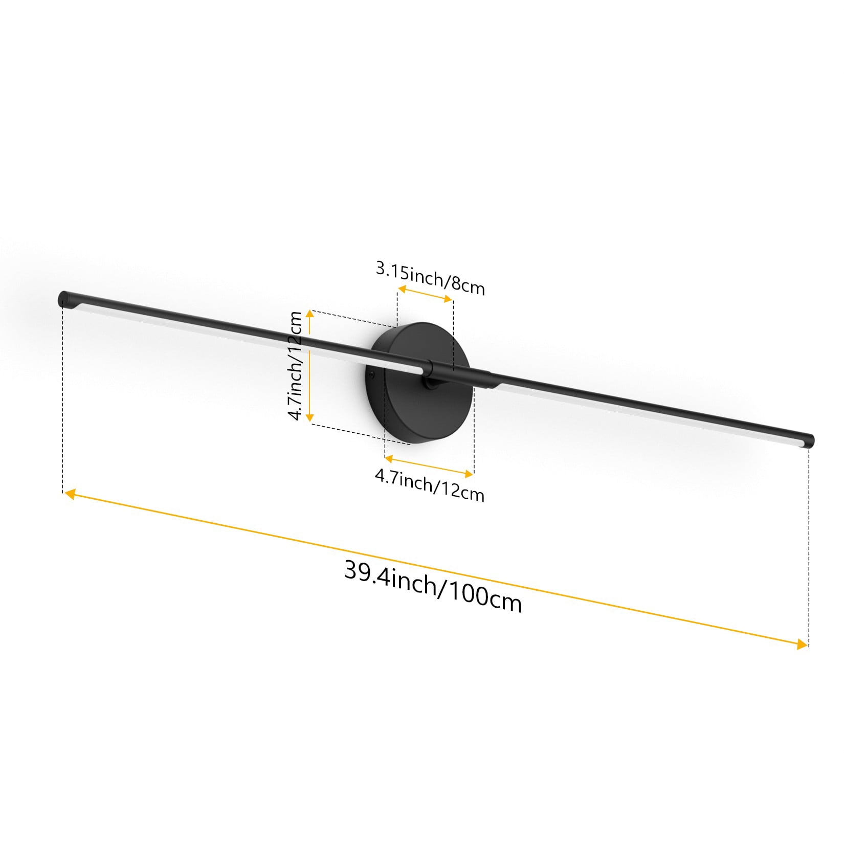 Ralbay 40inch Modern Black Vanity Light,30W LED Light Bar 360° Rotatable Matte Bathroom Wall 5000K White, 39.4 inch-30W
