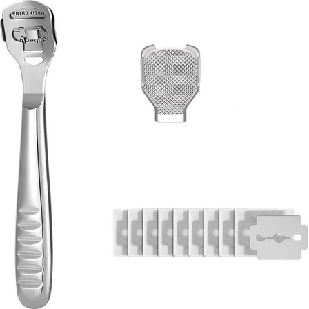 Roofei 12 Pcs Callus Shaver Set,1 Stainless Steel Foot Razor with 10 Replacement Slices Blades and 1 Foot File Head Foot Care Tools,Foot Shaver Callus Remover,Hard Dry Skin Remover for Hand Feet