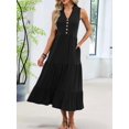 thumbnail image 4 of Womens Summer Maxi Dresses Flowy V Neck Sleeveless Swing Casual Beach Sundress with Pockets Black XXL, 4 of 9