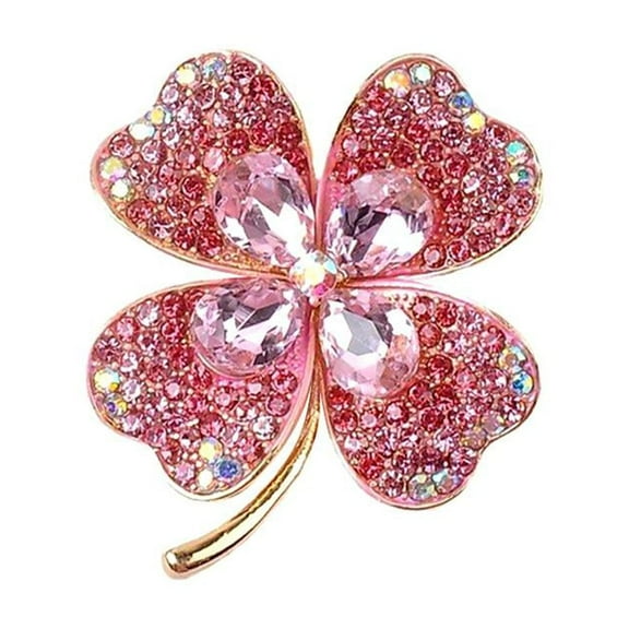 Lucky Four Leaf Clover Irish Shamrock Green Crystal Brooch Retro Emeral P0X7