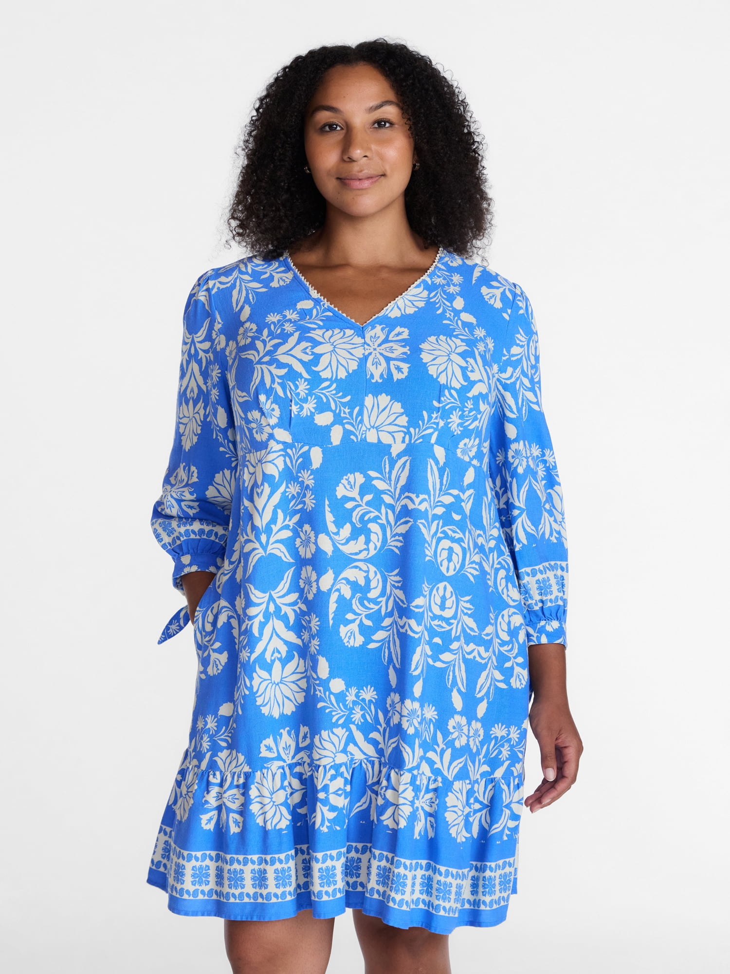 Time and Tru Women's A-Line Border Print Mini Dress, Sizes XS-XXXL
