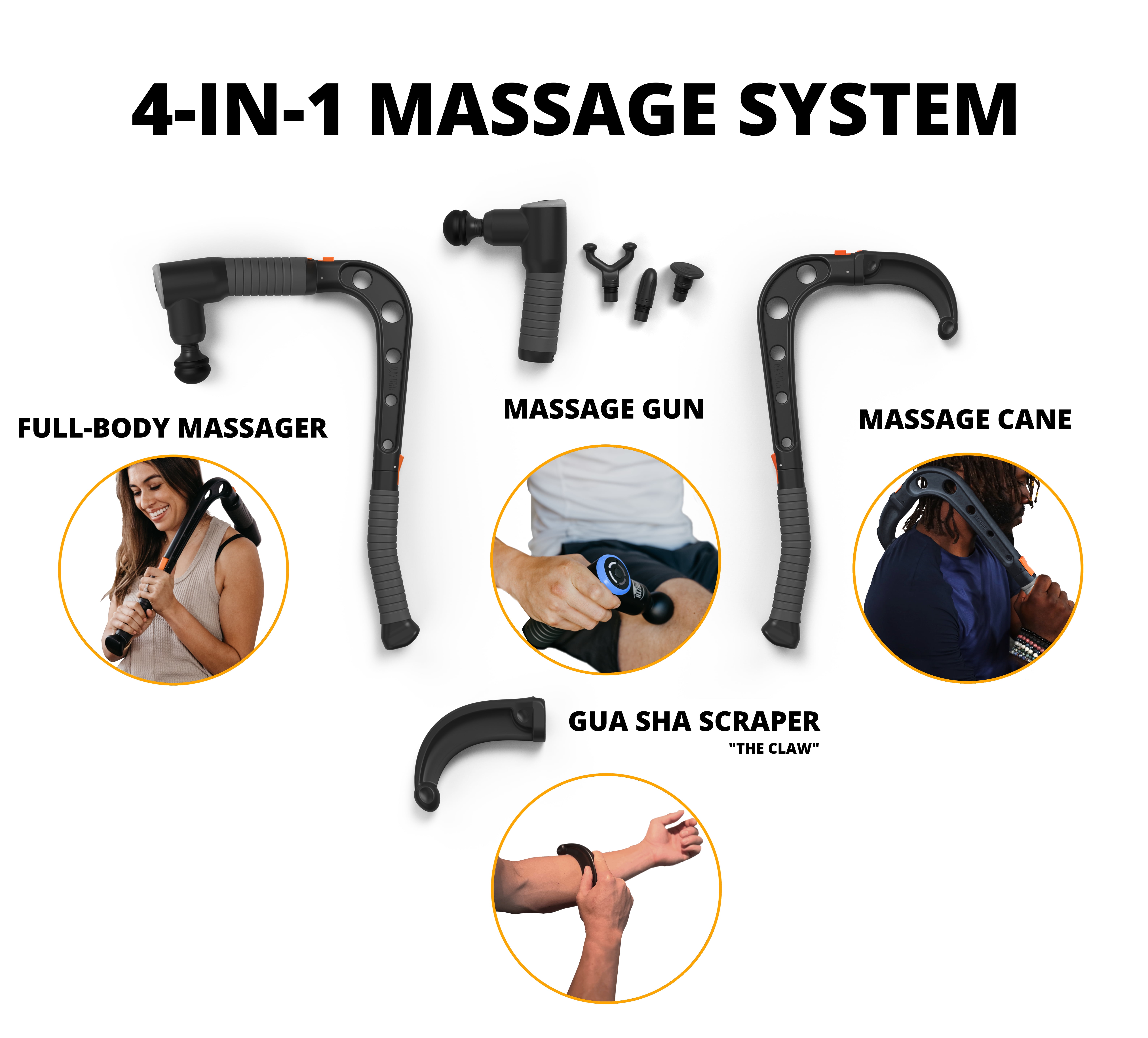 Brazyn TALON Massage System - Full-Body Electric Percussion Massage Gun / Massage Cane System for Neck and Back Pain Relief