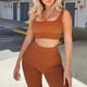 thumbnail image 5 of Conjuntos de entrenamiento para mujer, 2 piezas, camiseta sin mangas con canalé y sin costuras, cintura alta, leggings de yoga, 5 of 6