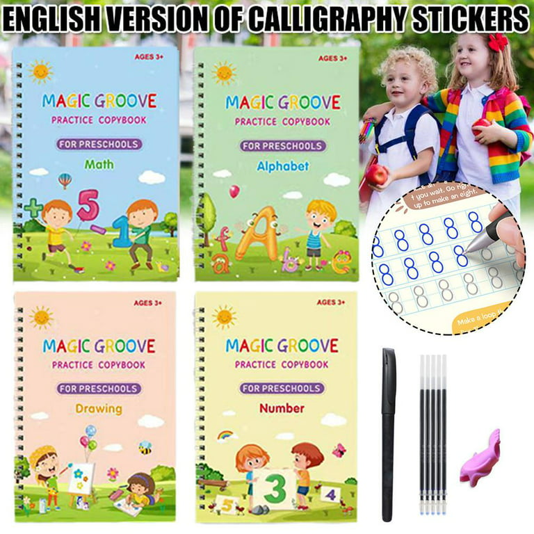 Magic Grooved Practice Copybook Set Reusable Handwriting Calligraphy Kids  Gift