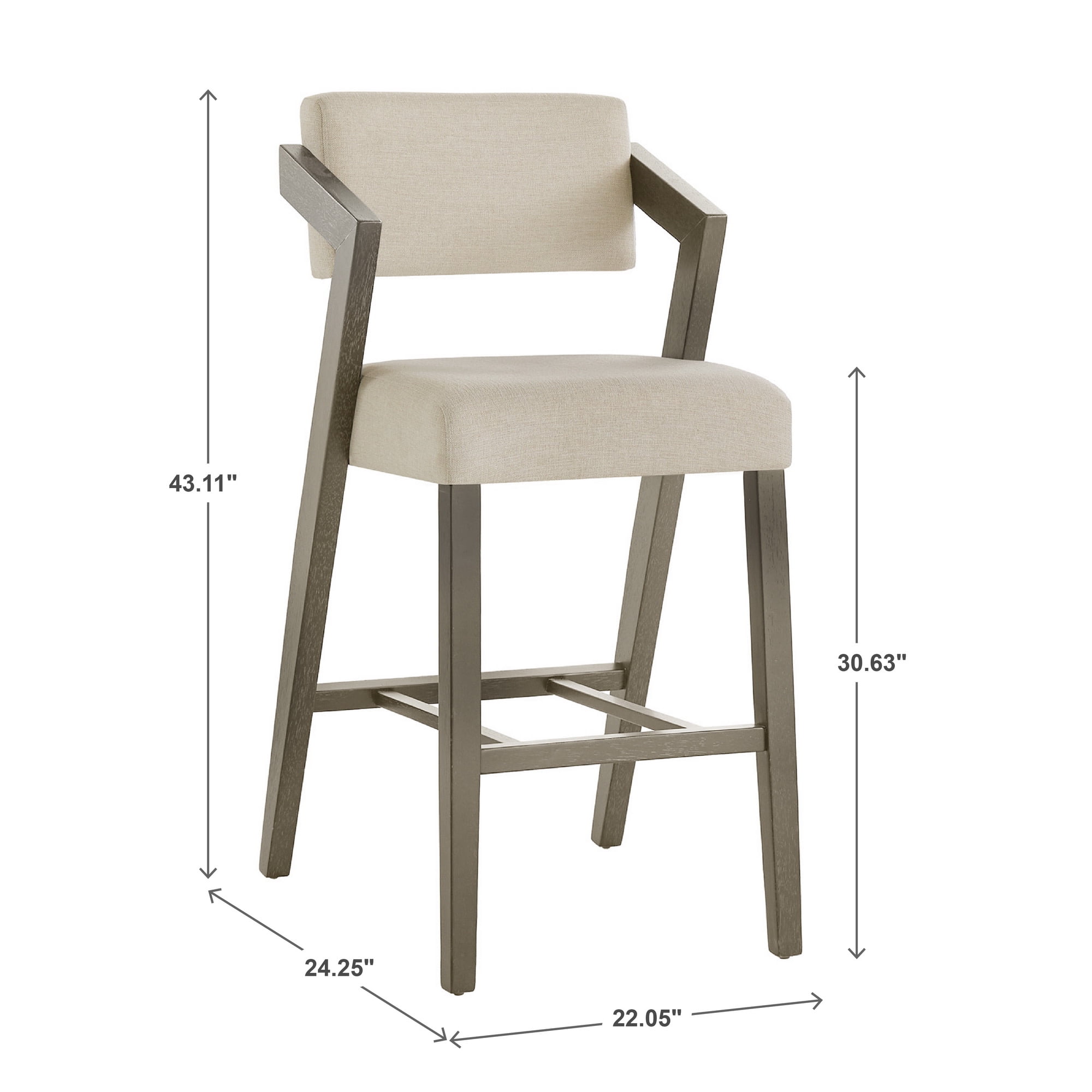 Weston Home Billings Wood Bar Height Chair, Aged Gray Frame/Ivory Linen