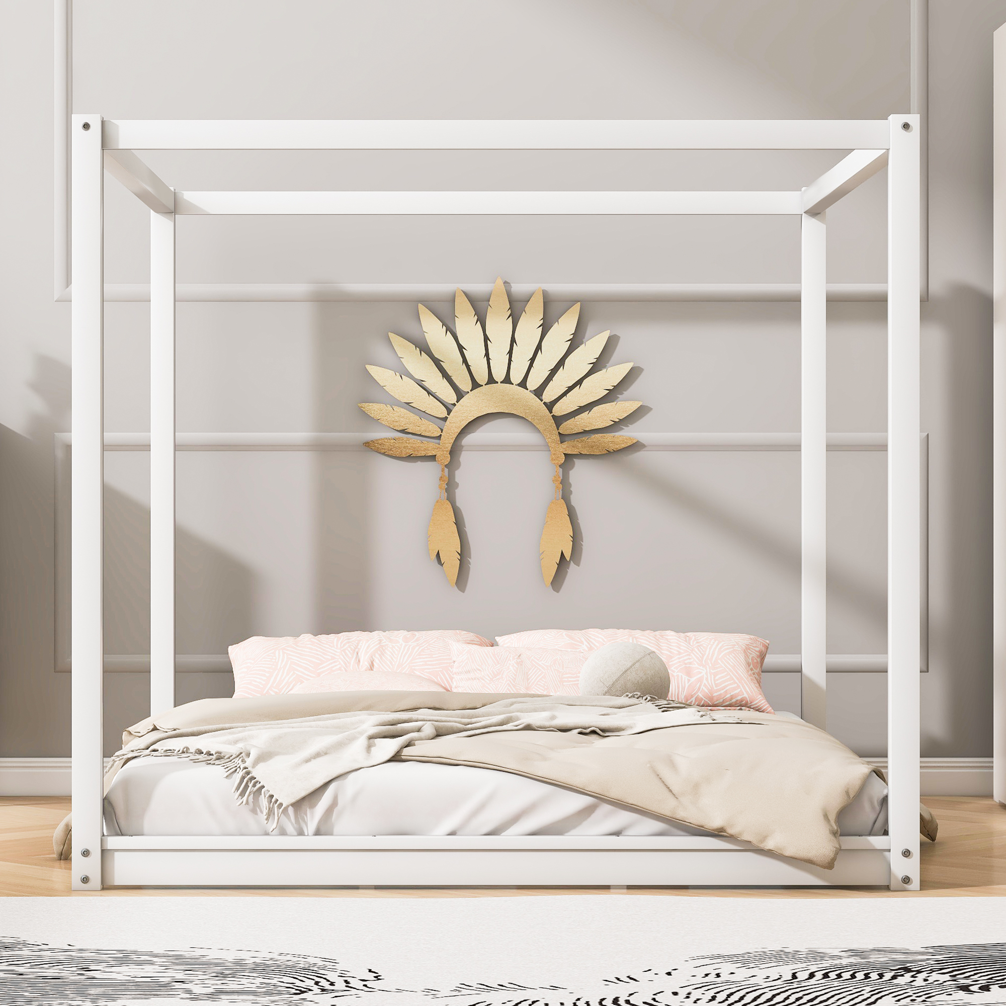 Euroco Wood King Size Canopy Bed, White