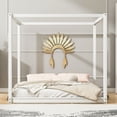 thumbnail image 2 of Euroco Pine Wood King Canopy Bed, Low Profile Platform Bed with Support Legs, No Box Spring Needed, White, 2 of 9