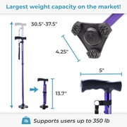 HurryCane Freedom Edition Foldable with T Handle Walking Cane for Men & Woman (Purple) Bundle with PremGear Cane Holder, Compatible with HurryCane