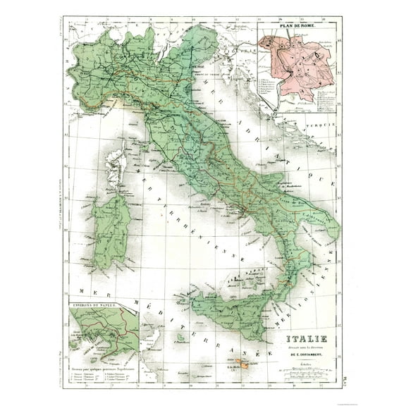 Historic Map - Italy - Cortambert 1880 - 23 x 29.81 - Vintage Wall Art
