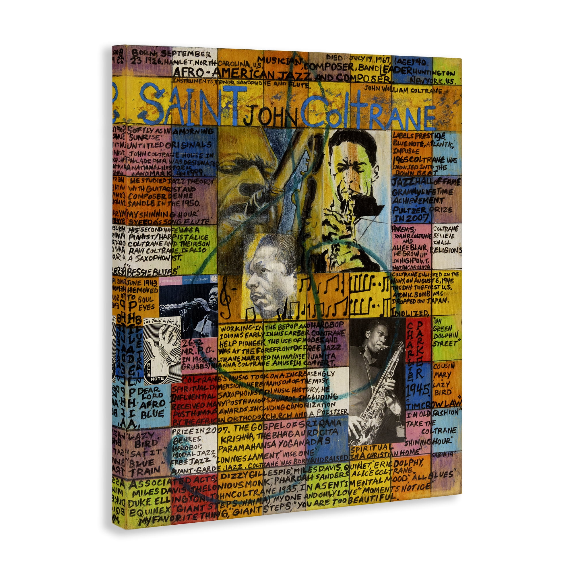Stupell Industries Saint John Coltrane Collage People Drawing Wrapped Canvas Art Print Wall Art, 16 x 20