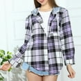 thumbnail image 2 of APEXFWDT Women's Plaid Hooded Shirt Jacket Button-Down Lightweight Long Sleeve Cardigan for Fall Outdoor Walks & Casual Gatherings,S,Purple, 2 of 4