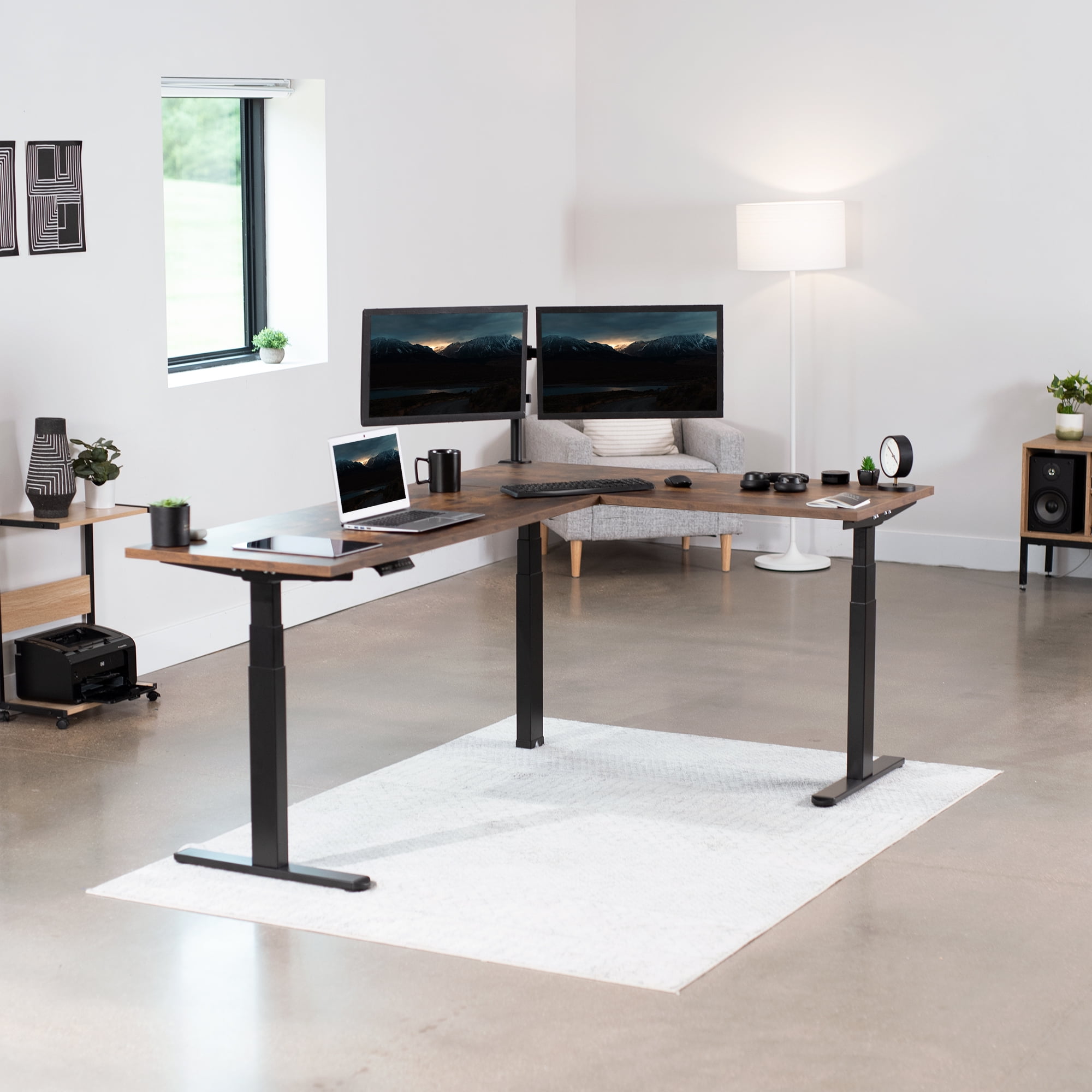 VIVO Black Electric Motor Height Adjustable Corner 3 Leg Standing Desk Frame