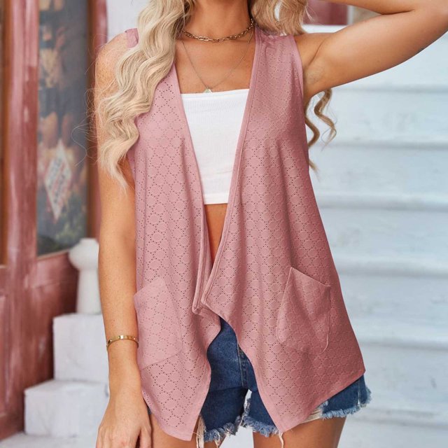 AherBiu Womens Tank Tops Lightweight Causal Summer Cardigan with Pockets Fashion Summer Flowy Basic Sleeveless T Shirt