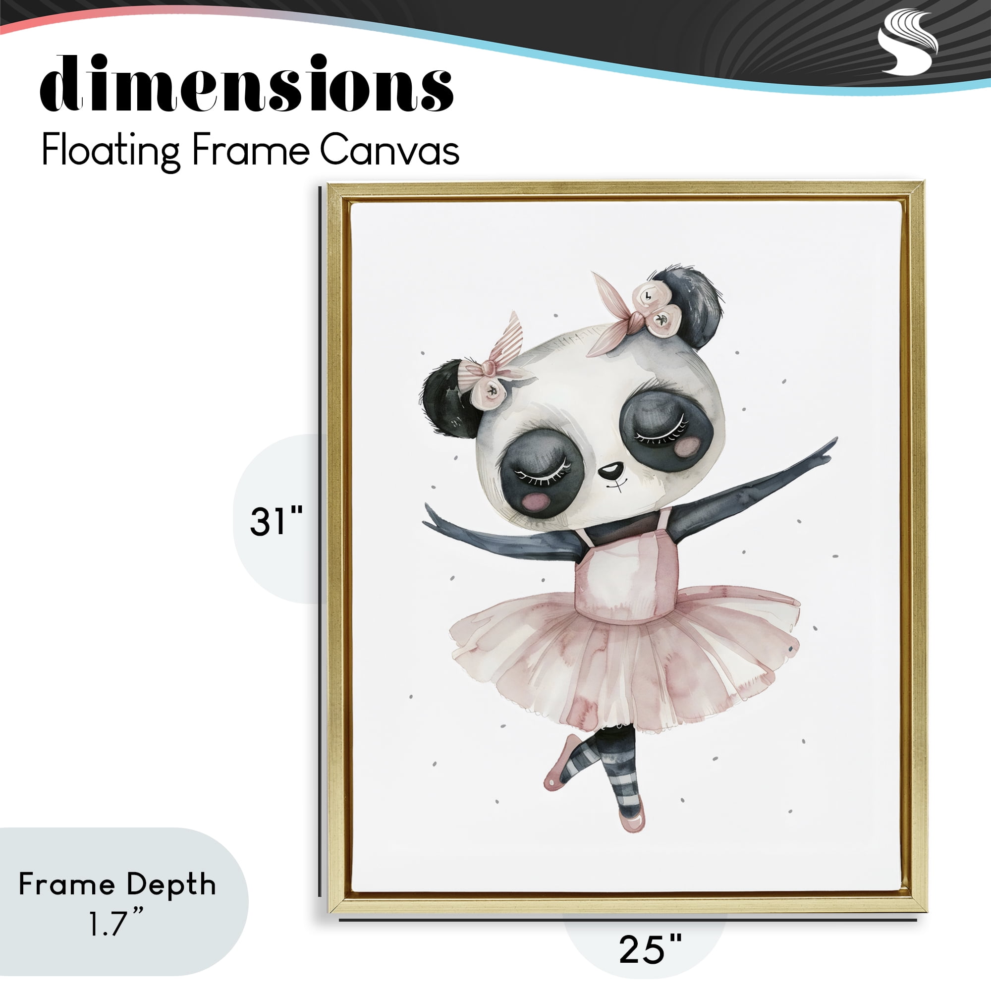 Stupell Industries Ballerina Panda in Pink Tutu Gold Framed Floater Canvas Wall Art, design by LSR Design Studio