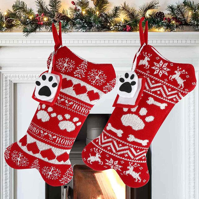 Medias navideñas para perros LzGUNGY grandes con forma de hueso rojas con marco de fotos