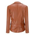 thumbnail image 5 of Lovskoo Women's Leather Jacket Slim Lapel Collar Long Sleeve Zip Motorcycle Belt Coat Jacket Claret, 5 of 7