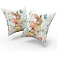 thumbnail image 2 of Spring Throw Pillow Covers - Watercolor Bunny in Flowers Cotton Pillow Cases Decorative for Easter Rabbit Decor Couch Sofa Bedroom Living Room 18x18 Inch Set of 2, 2 of 6