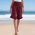 thumbnail image 2 of QATAINLAV Womens Summer Linen Smocked Waist Wide Leg Shorts Loose Flowy Ruffle Hem Casual Beach Shorts Vacation Clothes Wine M, 2 of 5