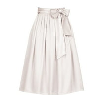 Women's Retro Skirt With Bow Tie Waistband Adjustable Wrap Solid Color Comfortable Skirt For Festival Party And Casual Wear,Beige,L
